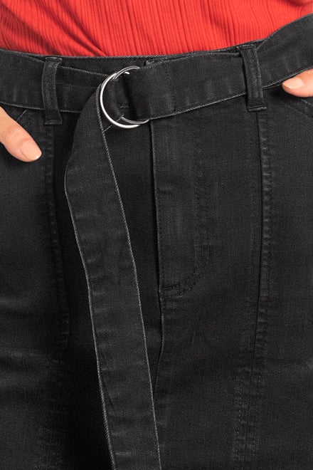 Belted Denim With Front Slit Mini Skirt