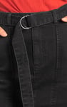 Belted Denim With Front Slit Mini Skirt
