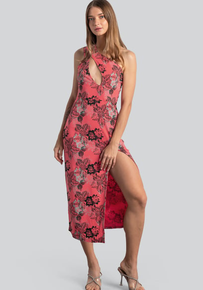 One Shoulder Floral Printed Maxi Dress