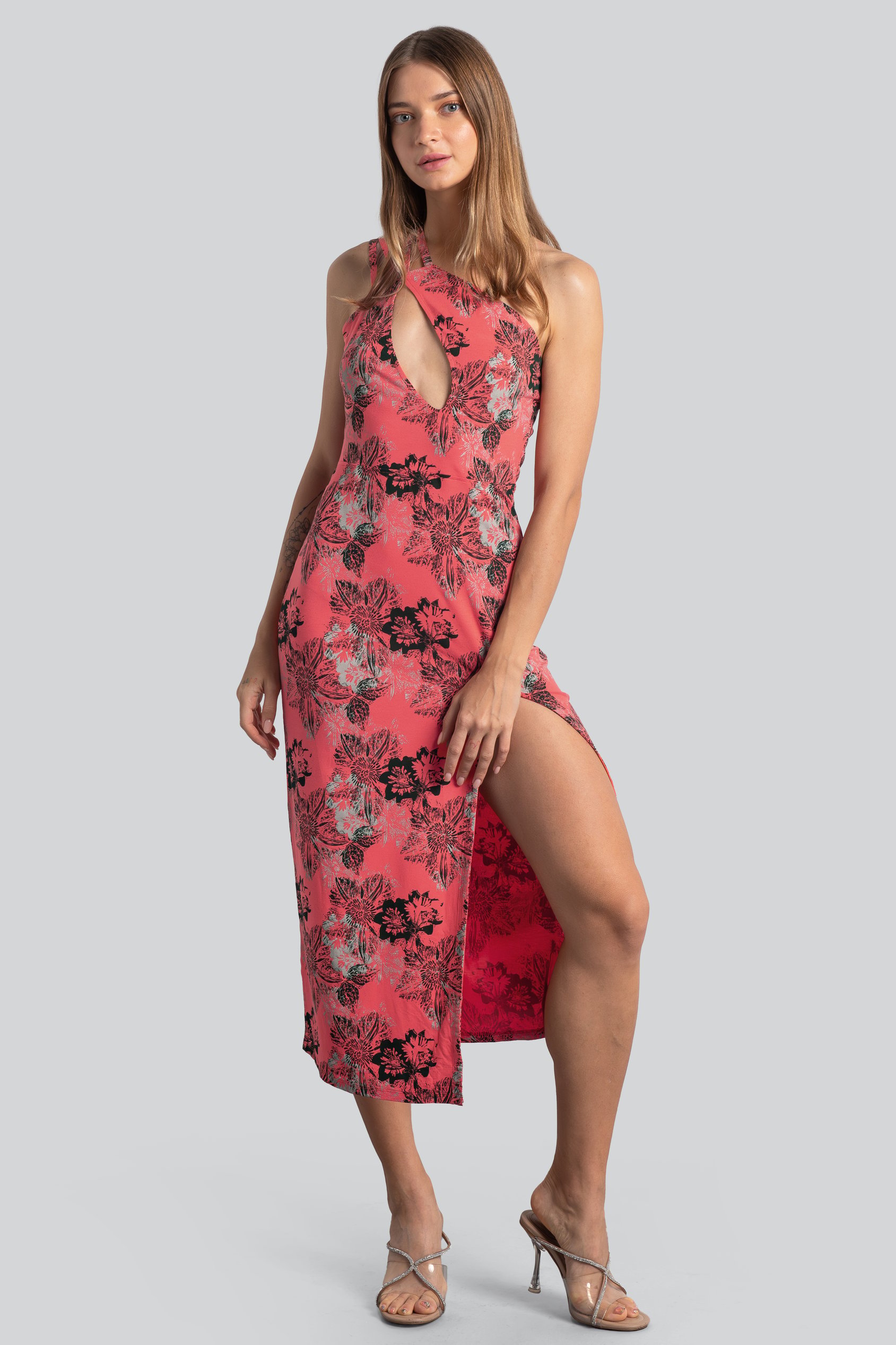 Enorsia Women's Red One Shoulder Floral Printed Maxi Dress - Uk 12
