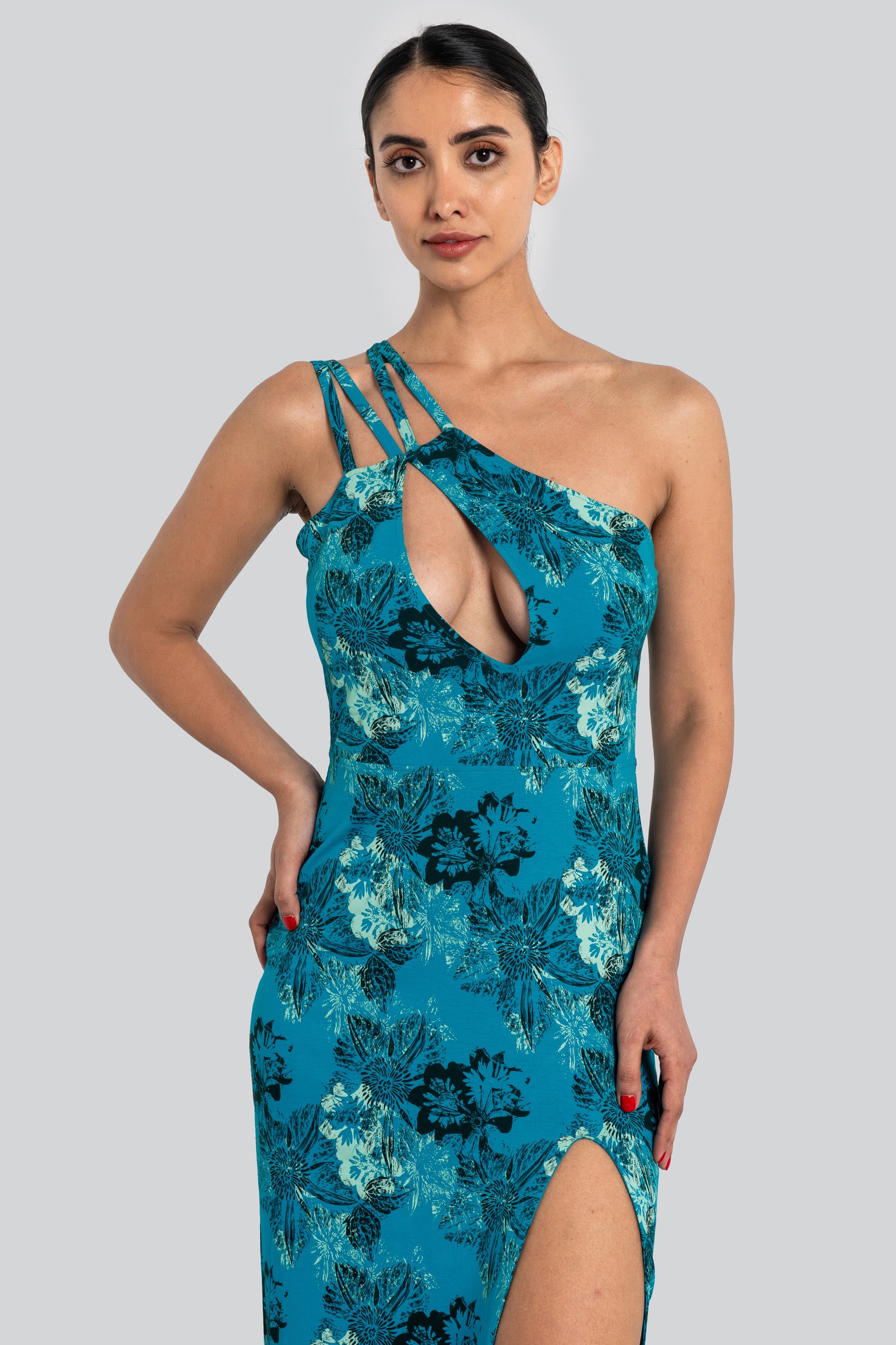One Shoulder Floral Printed Maxi Dress