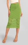 Lace Tiered Button Detail Midi Skirt