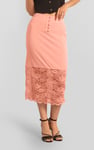 Lace Tiered Button Detail Midi Skirt