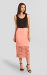 Lace Tiered Button Detail Midi Skirt