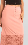 Lace Tiered Button Detail Midi Skirt