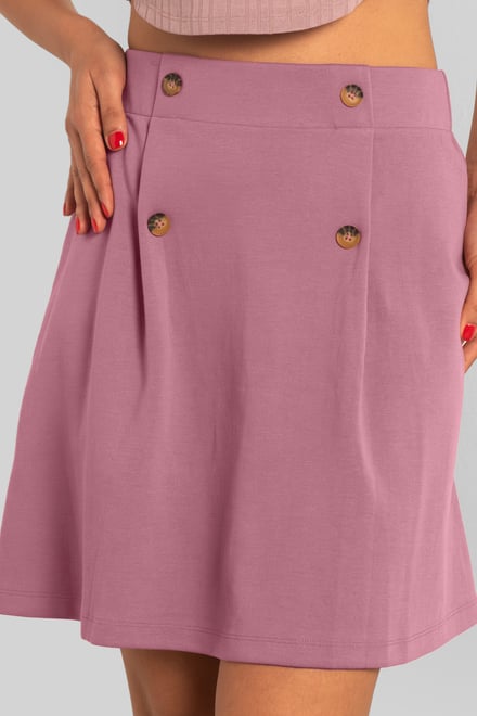 Button-Trimmed Pleated Mini Skirt