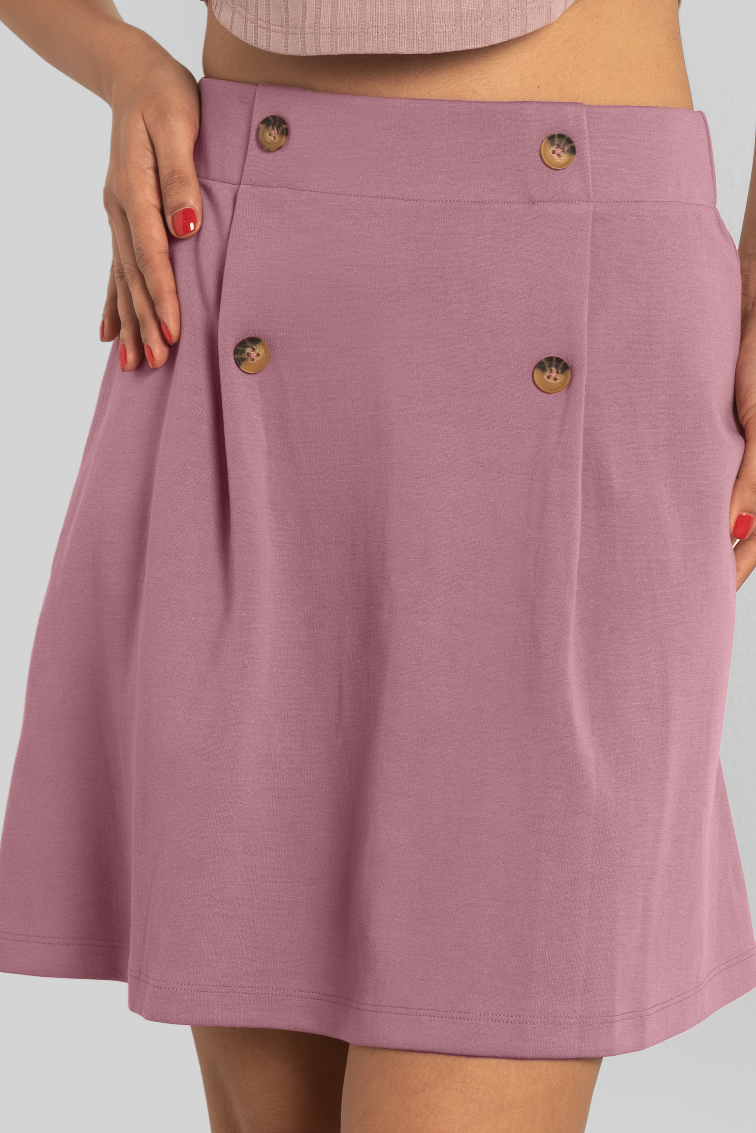Button-Trimmed Pleated Mini Skirt