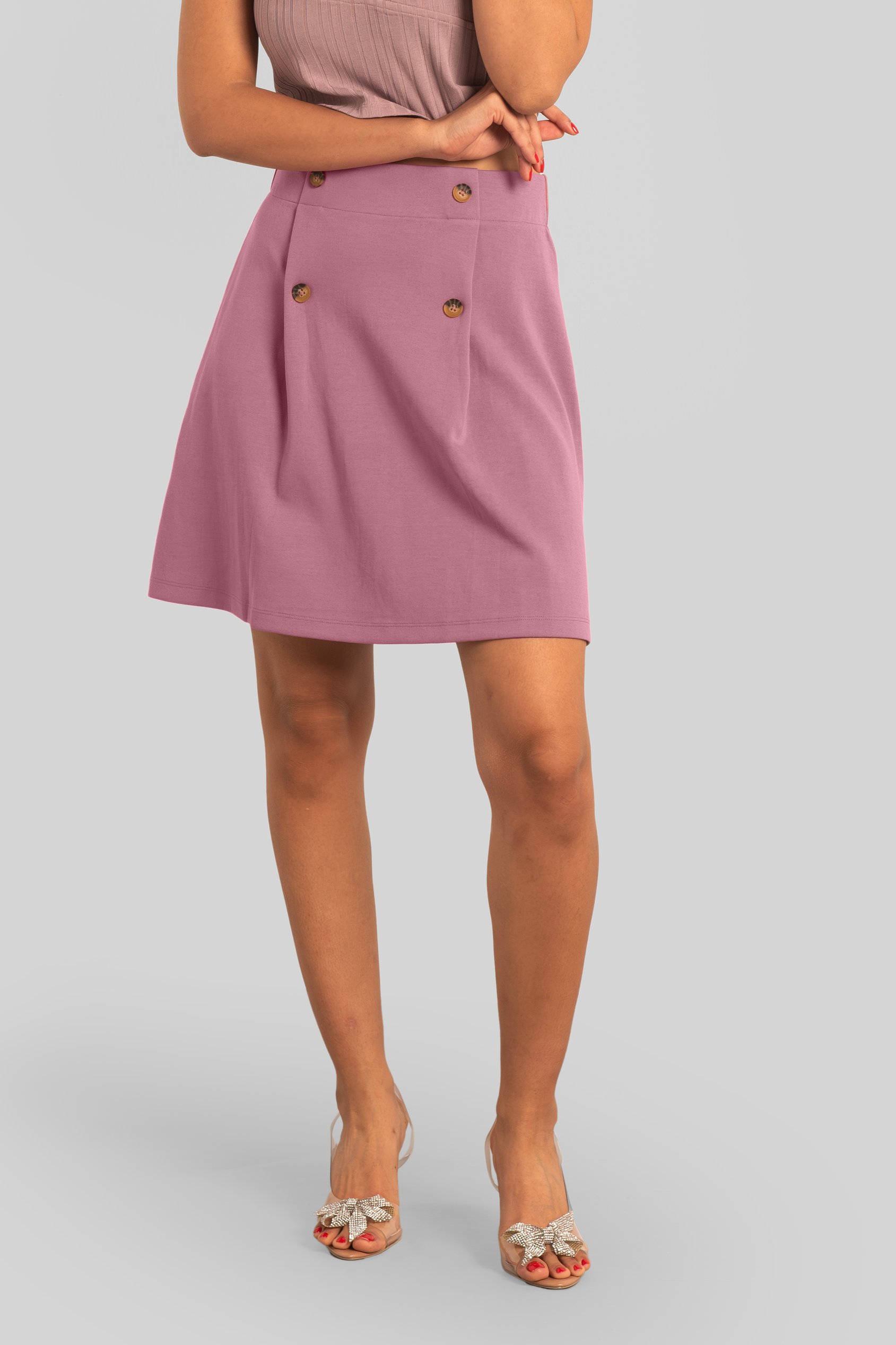 Enorsia Women's Pink Button-Trimmed Pleated Mini Skirt - Uk 16