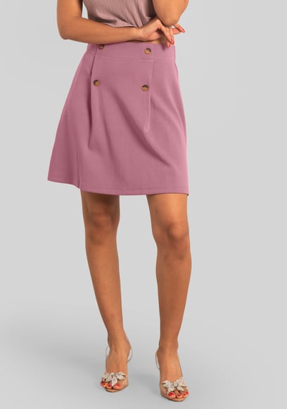 Button-Trimmed Pleated Mini Skirt