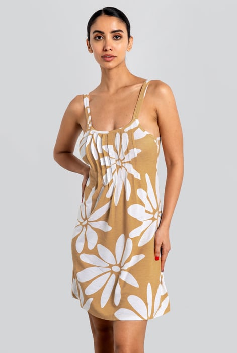 Yellow Pleated Details Double Strap Cami Dress