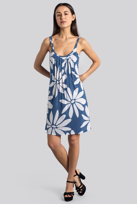 Blue Pleated Details Double Strap Cami Dress