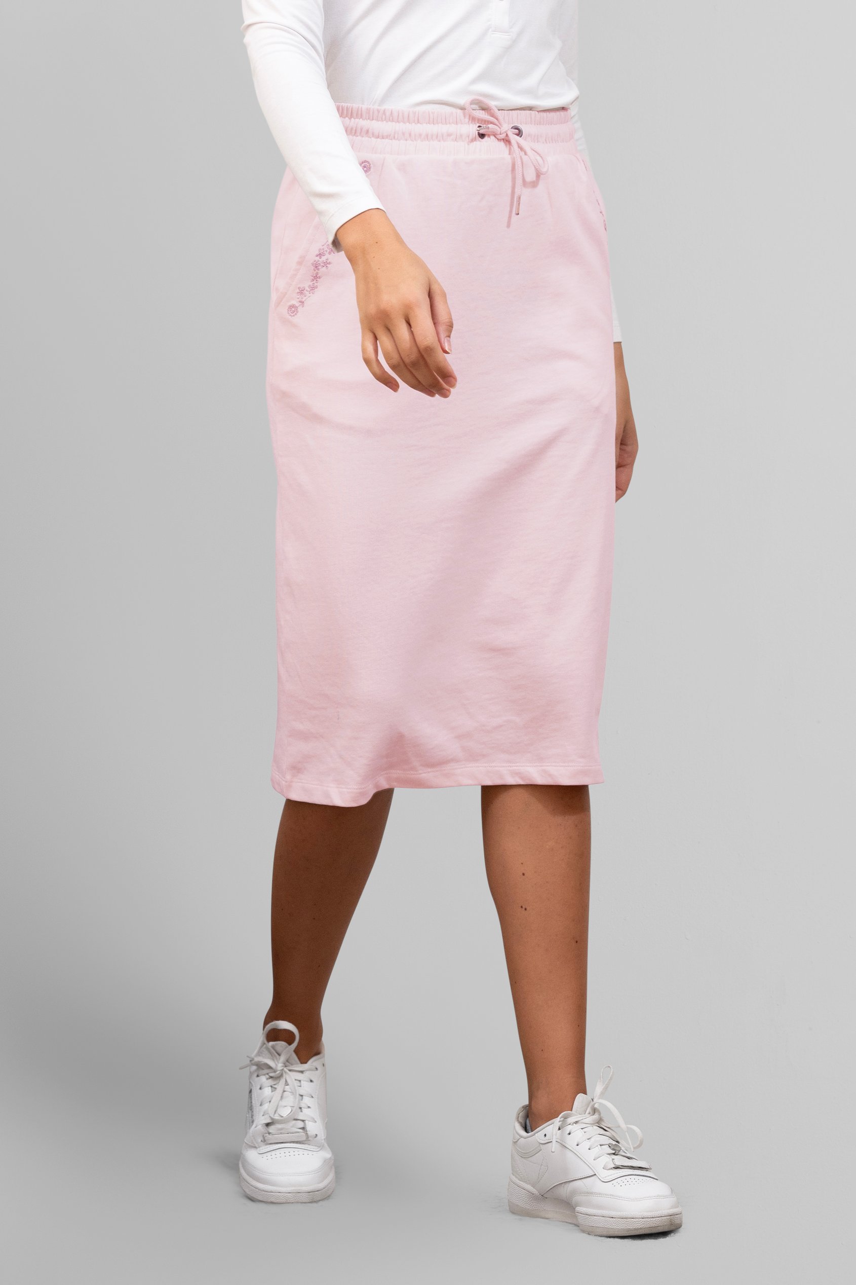 Enorsia Women's Cream Split Back Terry Midi Skirt - Uk 16