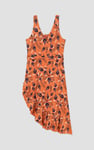 Square-Neck Ruffle Wrap Botanical Print Dress