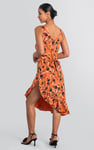 Square-Neck Ruffle Wrap Botanical Print Dress