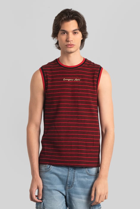 Brown Stripe Design Rib Tank Top