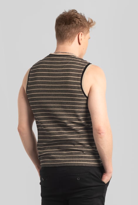 Brown Stripe Design Rib Tank Top