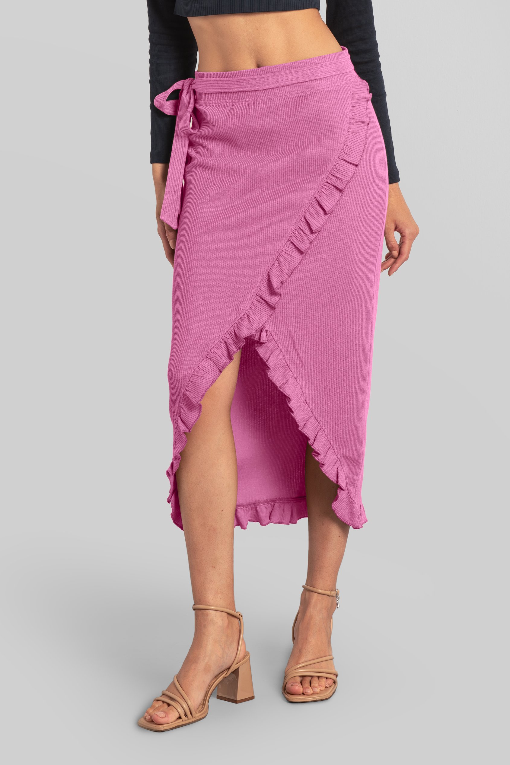 Enorsia Women's Pink Tie Waist Wrap Maxi Skirt - Uk 8