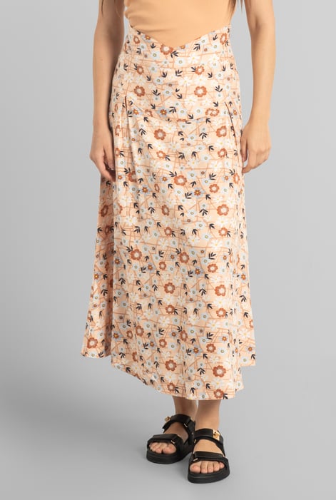 Brown High Waist Viscose Midi Skirt