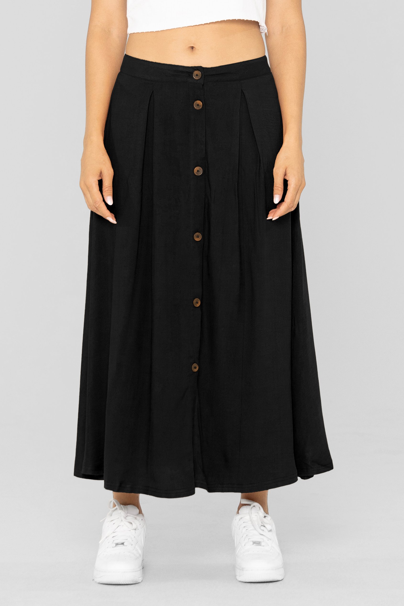 Enorsia Women's Black A-Line Front Button Through Skirts - Uk 18