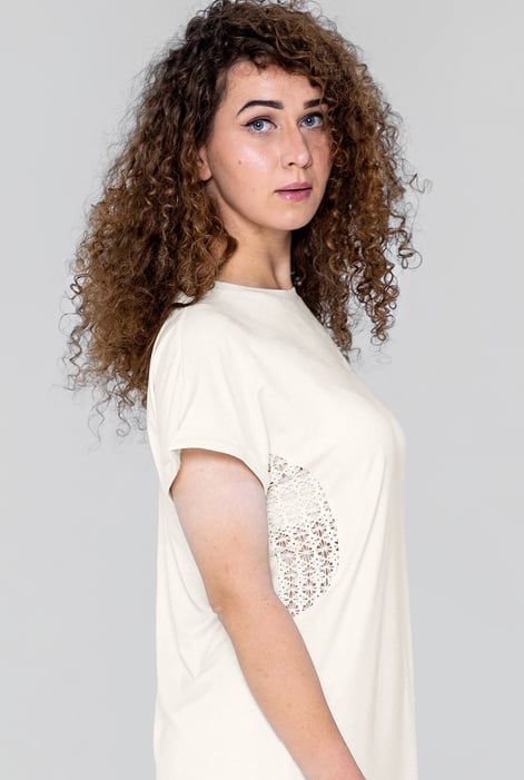 White Patch Cut Lace Jersey Dress