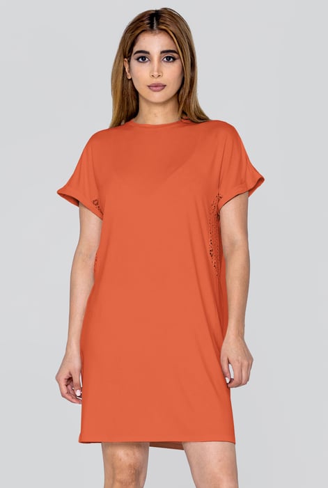 White Patch Cut Lace Jersey Dress