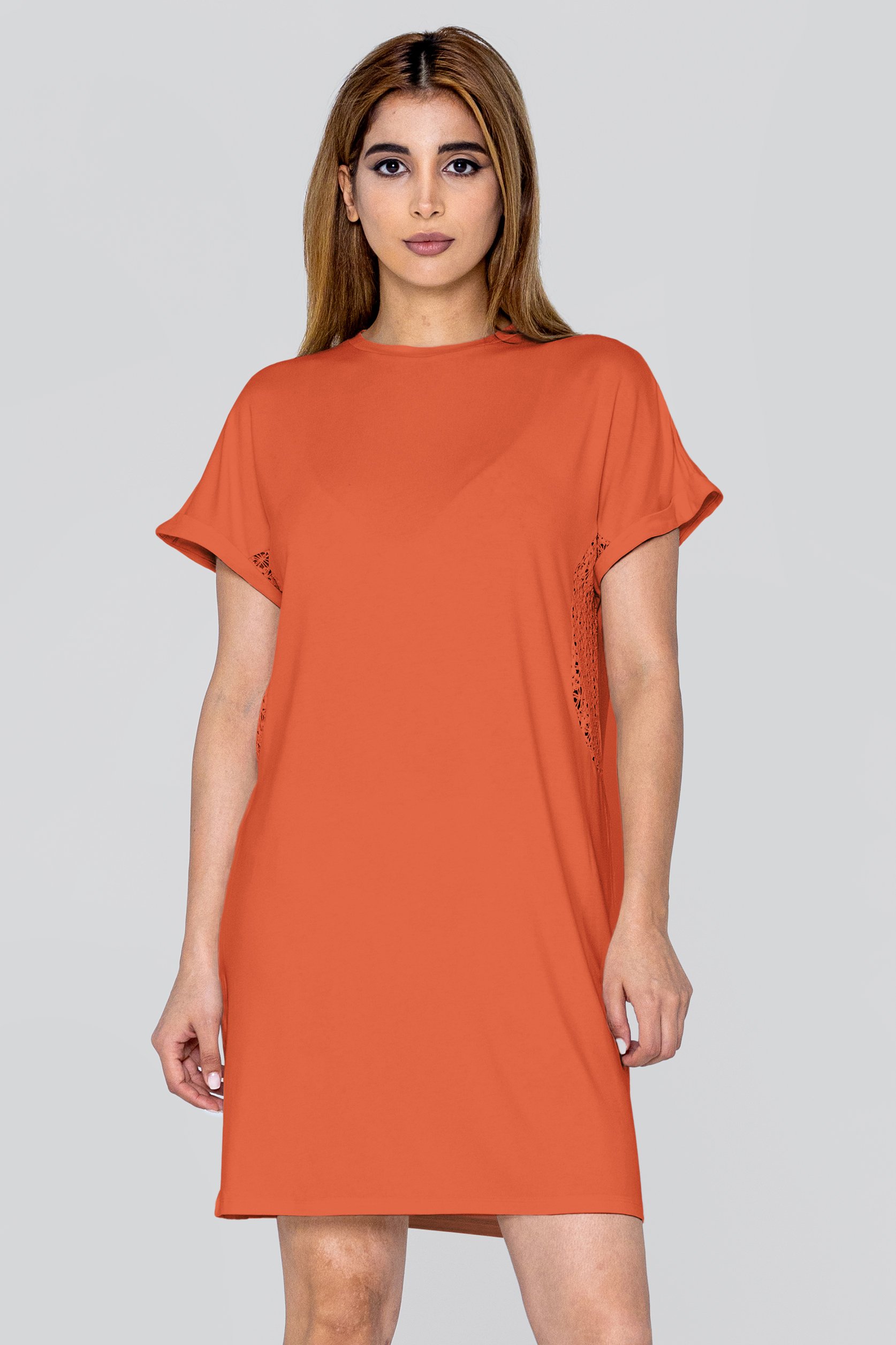 Enorsia Women's Orange Patch Cut Lace Jersey Dress - Uk 8