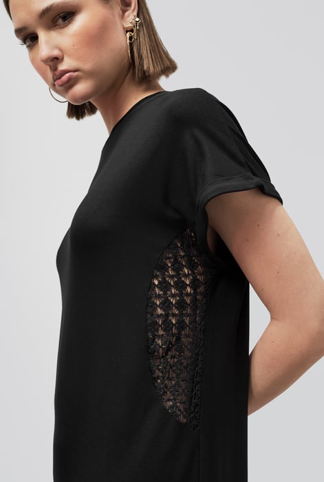 Black Patch Cut Lace Jersey Dress