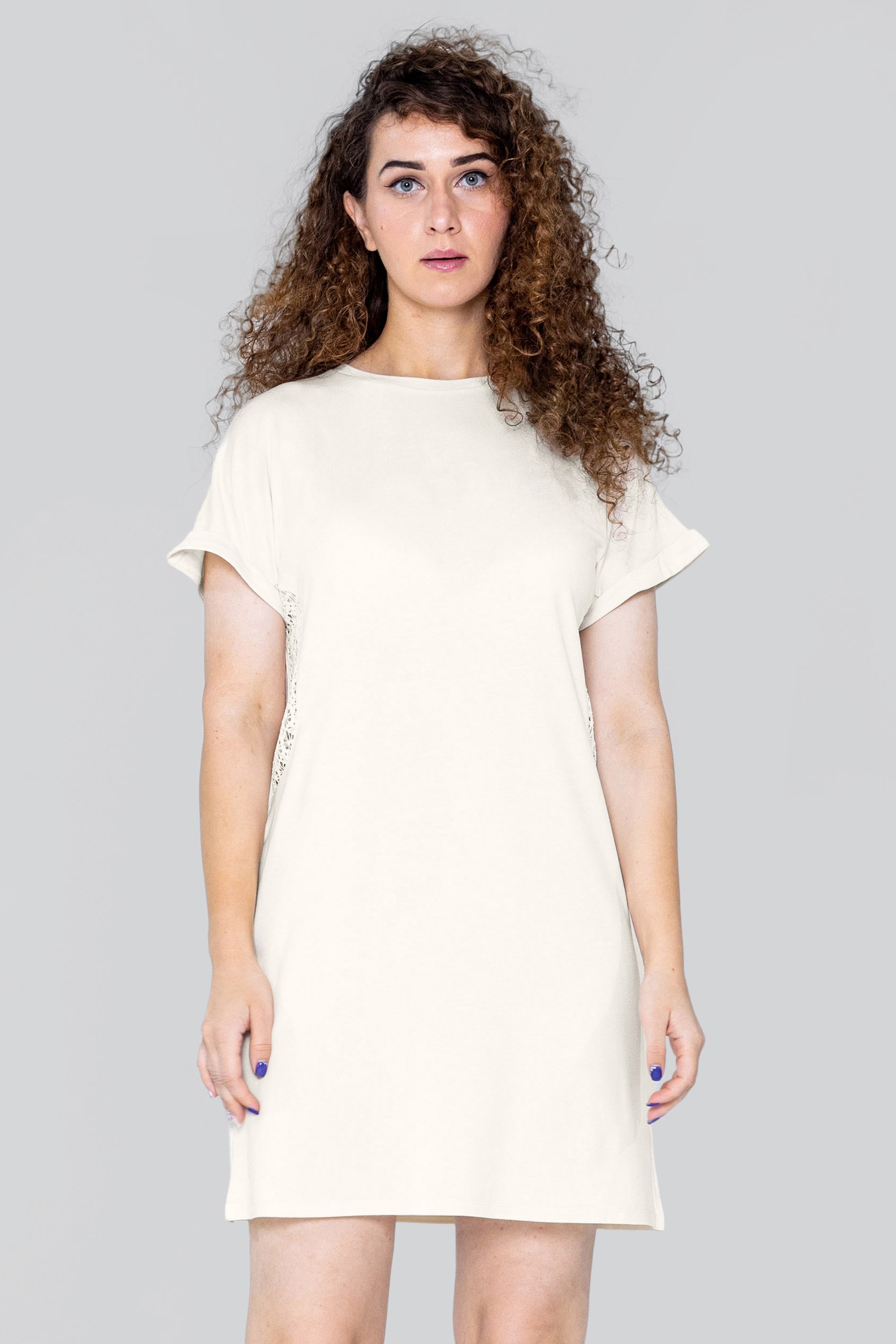 Enorsia Women's White Patch Cut Lace Jersey Dress - Uk 16