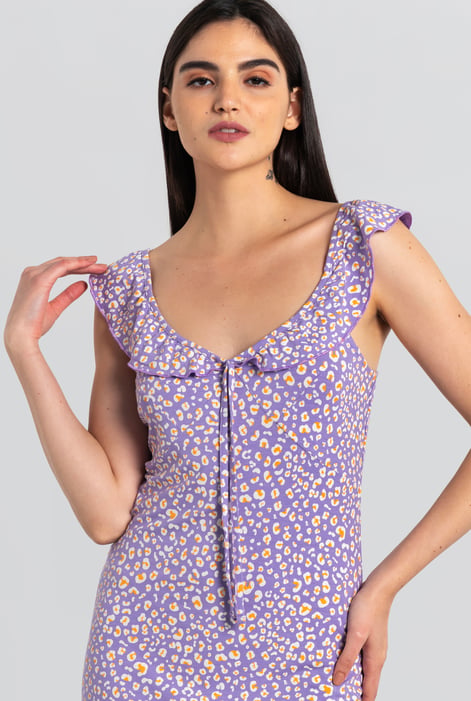 Purple Ruffled Deep V-Neck Tie-Up Camisole