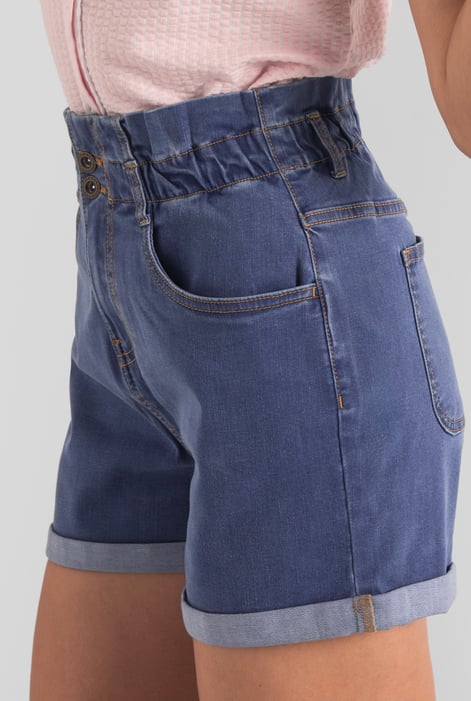 Deep Blue Paperbag Waist Mom Fit Shorts