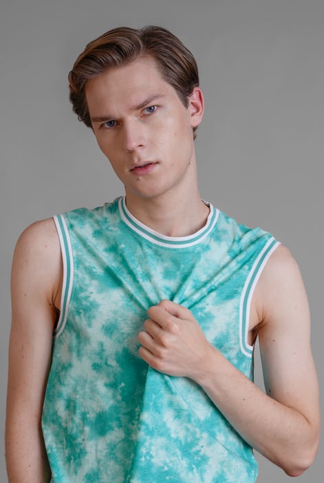 Light Blue Tie-Dye Printed Cotton Vest