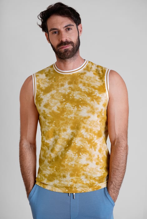 Mustard Tie-Dye Printed Cotton Vest