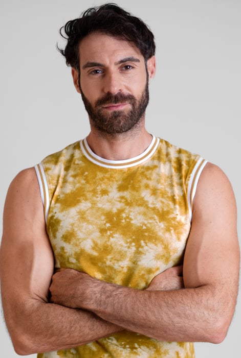 Mustard Tie-Dye Printed Cotton Vest