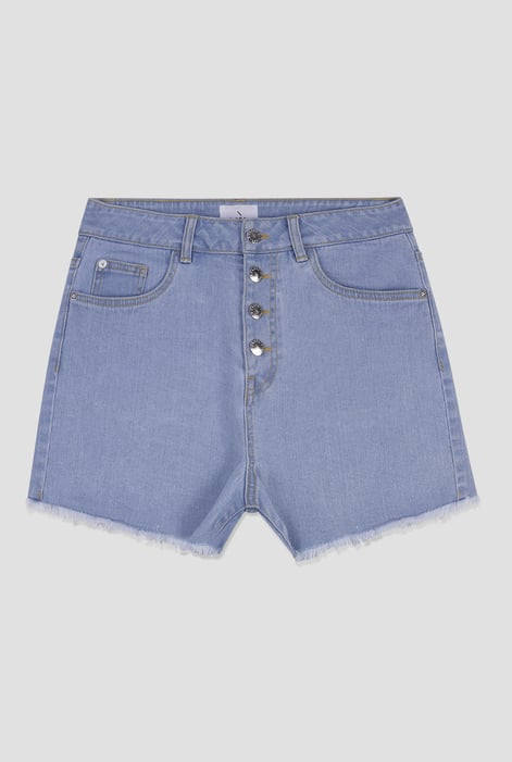 Sky Straight Fit Button Up Raw Hem Shorts