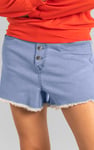 Straight Fit Button Up Raw Hem Shorts