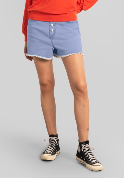 Straight Fit Button Up Raw Hem Shorts