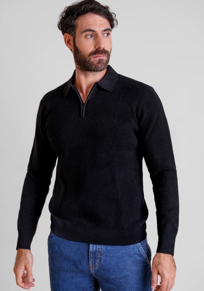 Mens Quarter Zip knitted Polo Jumper