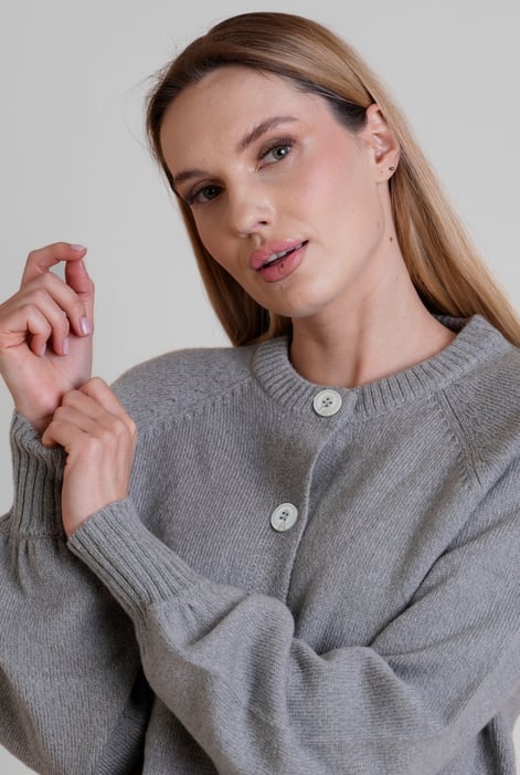 Womens Grey Crew Neck Knitted Cardigan