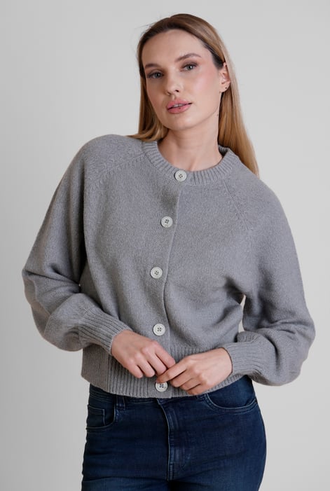 Womens Grey Crew Neck Knitted Cardigan