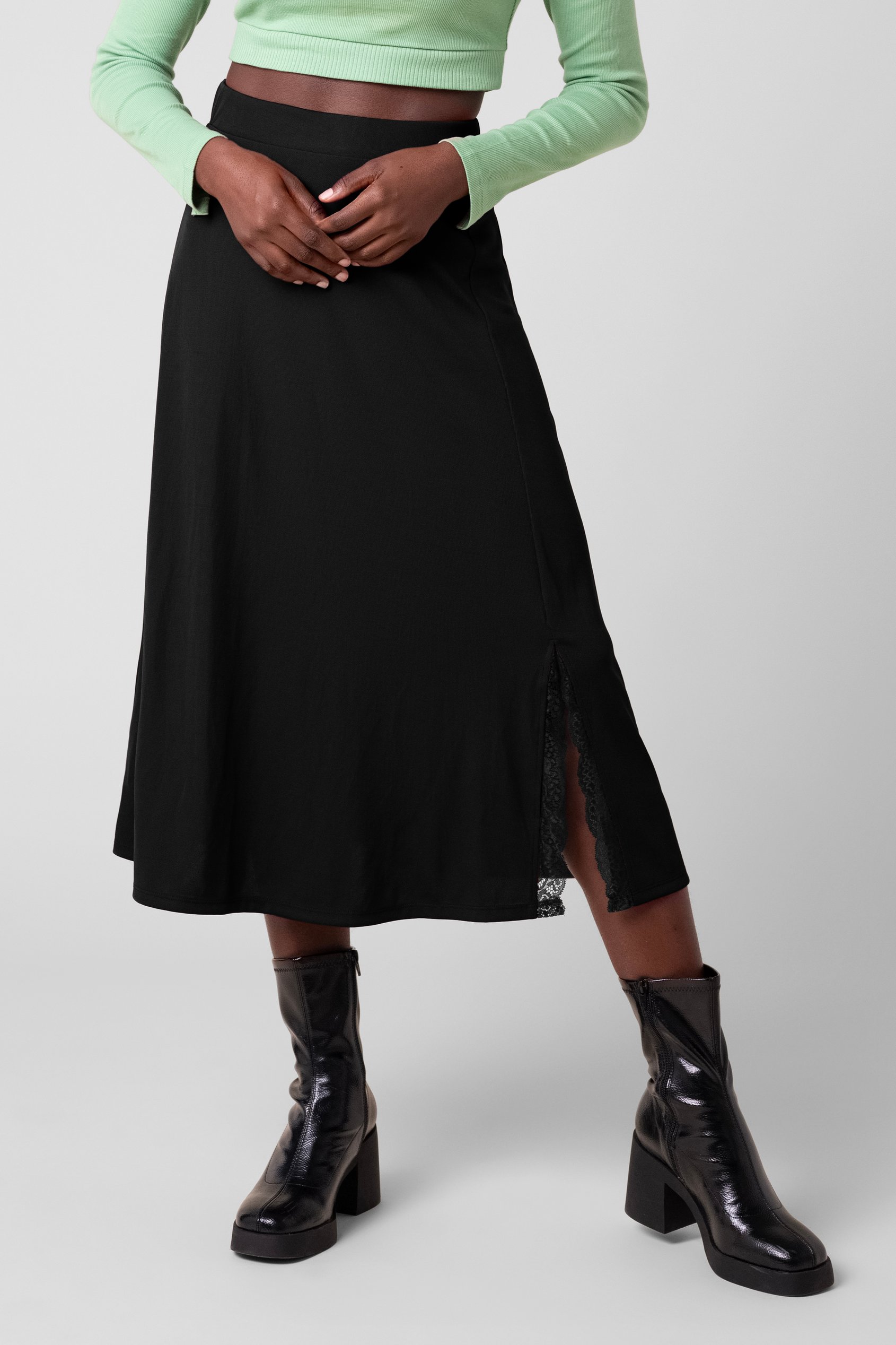Enorsia Women's Black Flared Skirt With Lace Details - Uk 8