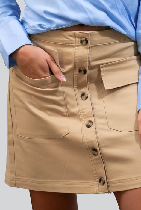 Beige Stretch Cotton Blended Mini Skirt