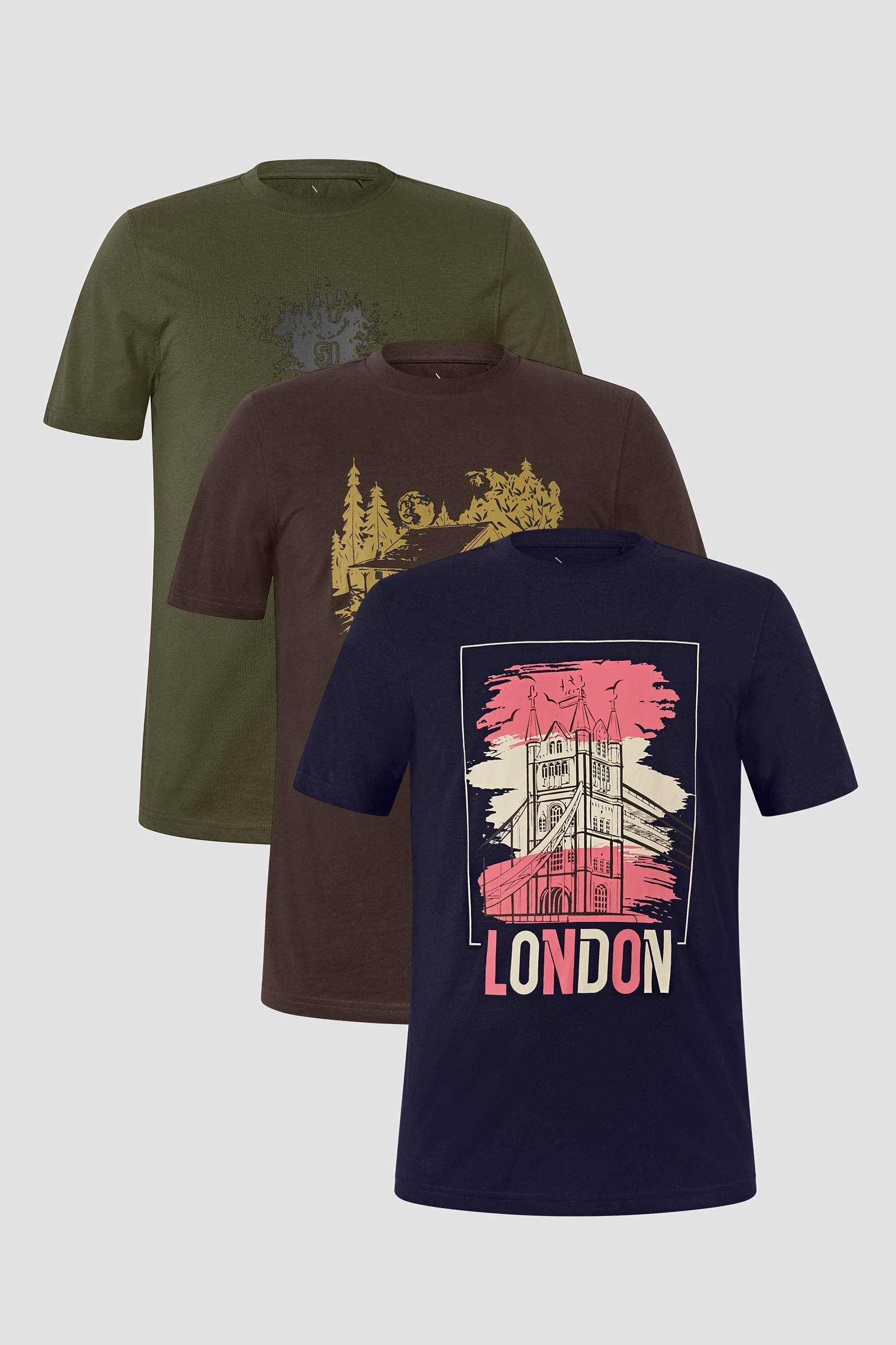 100% Cotton Graphic T-Shirt 3 Pcs Pack
