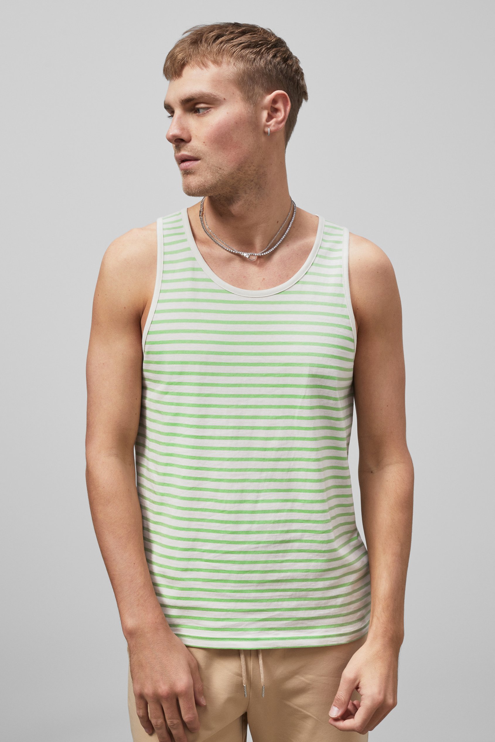 Enorsia Men's Green Striped Tank Top - Uk S