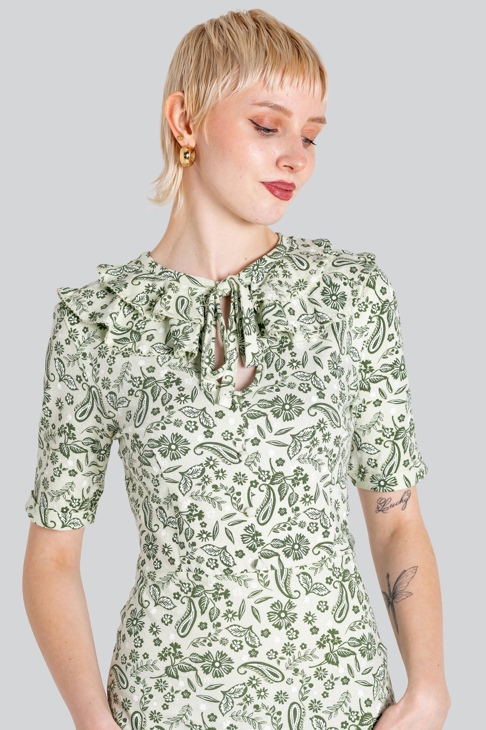 Double Layer Ruffles And Tie Fastening Midi Dress