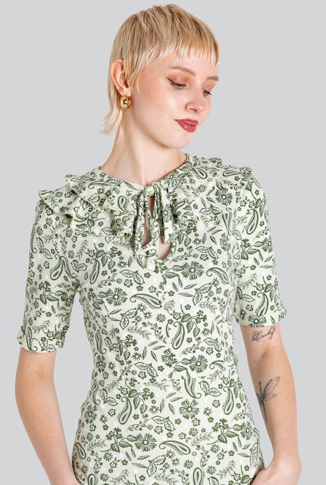Green Double Layer Ruffles And Tie Fastening Midi Dress