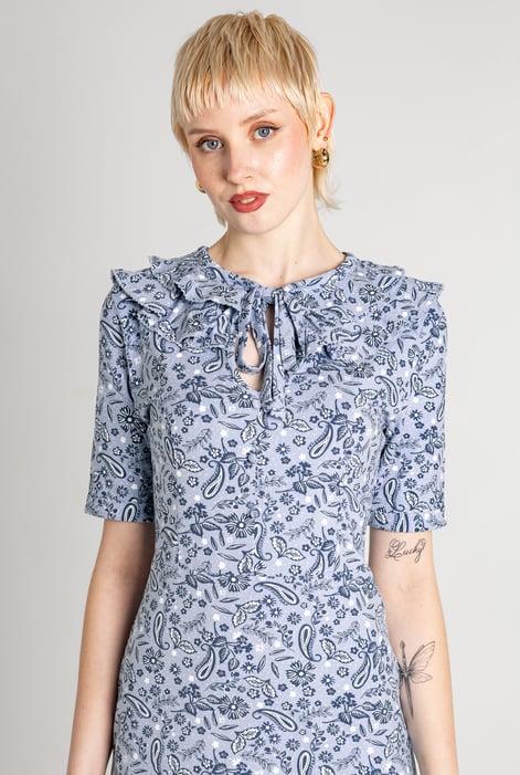 Sky Double Layer Ruffles And Tie Fastening Midi Dress