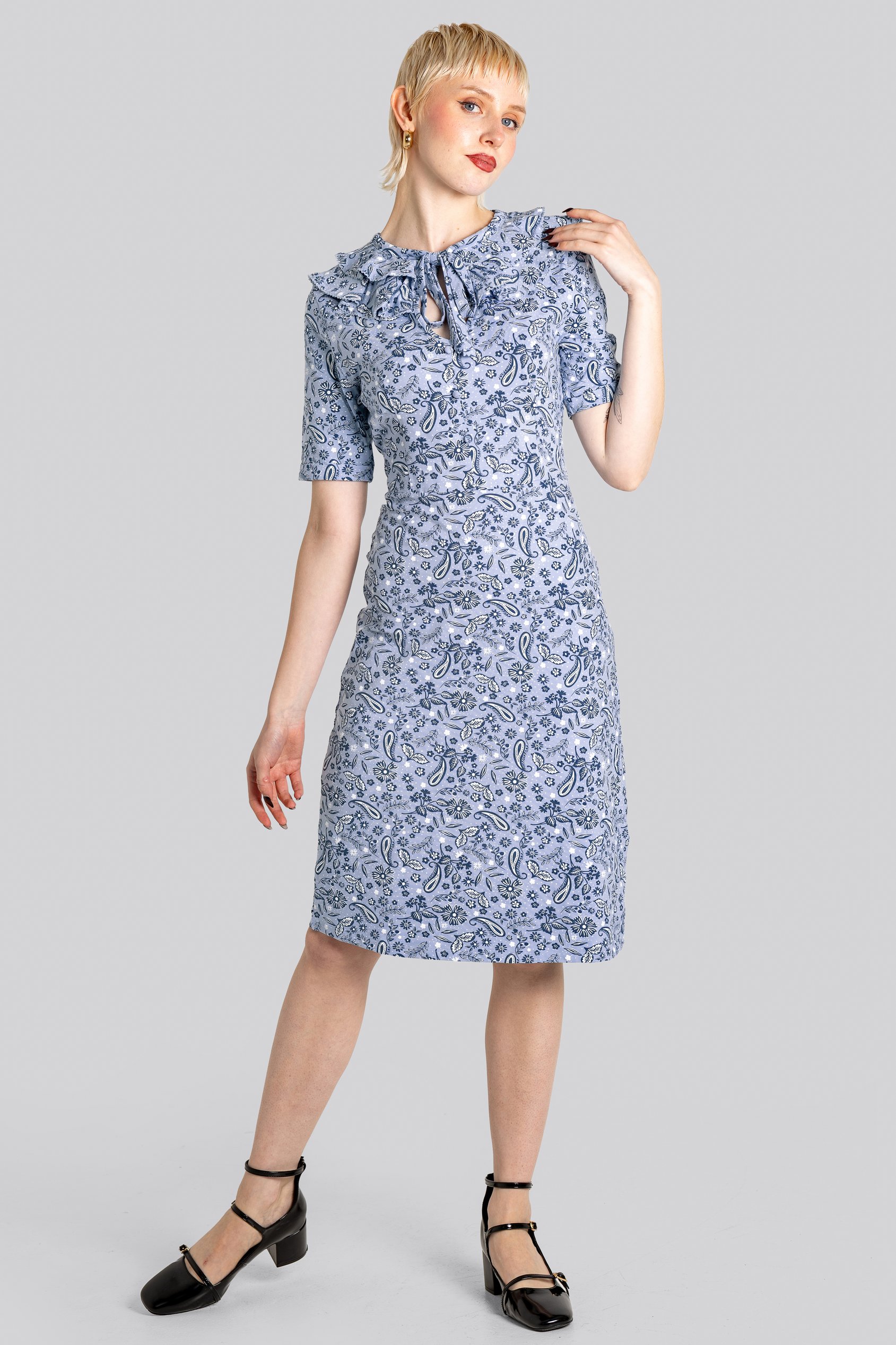 Enorsia Women's Sky Double Layer Ruffles And Tie Fastening Midi Dress - Uk 12
