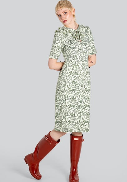 Double Layer Ruffles And Tie Fastening Midi Dress