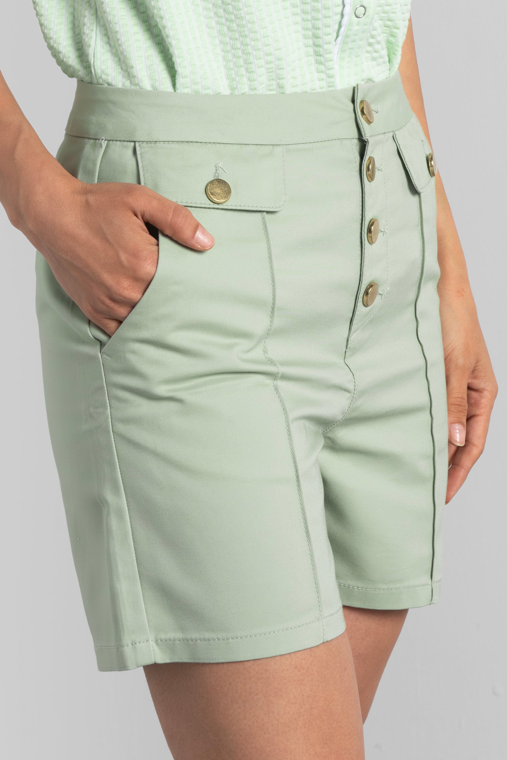 Golden Button Front High Waisted Short