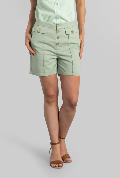 Green Golden Button Front High Waisted Short